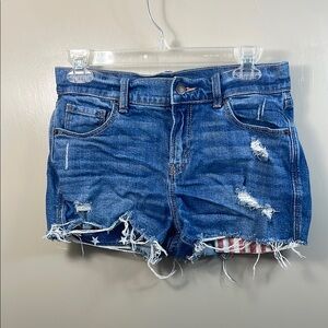 Old Navy boyfriend mid-rise blue Distressed Jean Shorts with Raw‎ Hem size 2